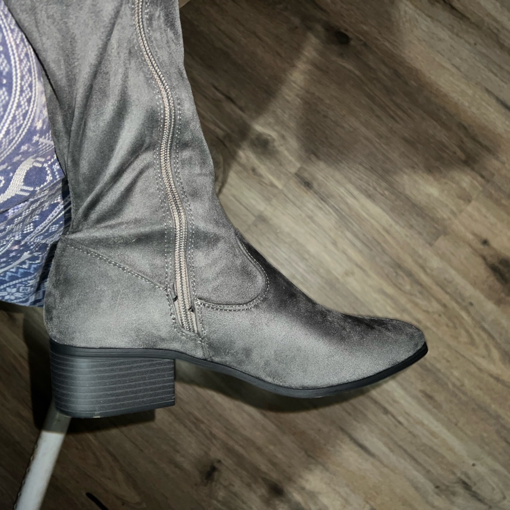 JUST FAB - Hannah, Grey over the knee  flat Boots